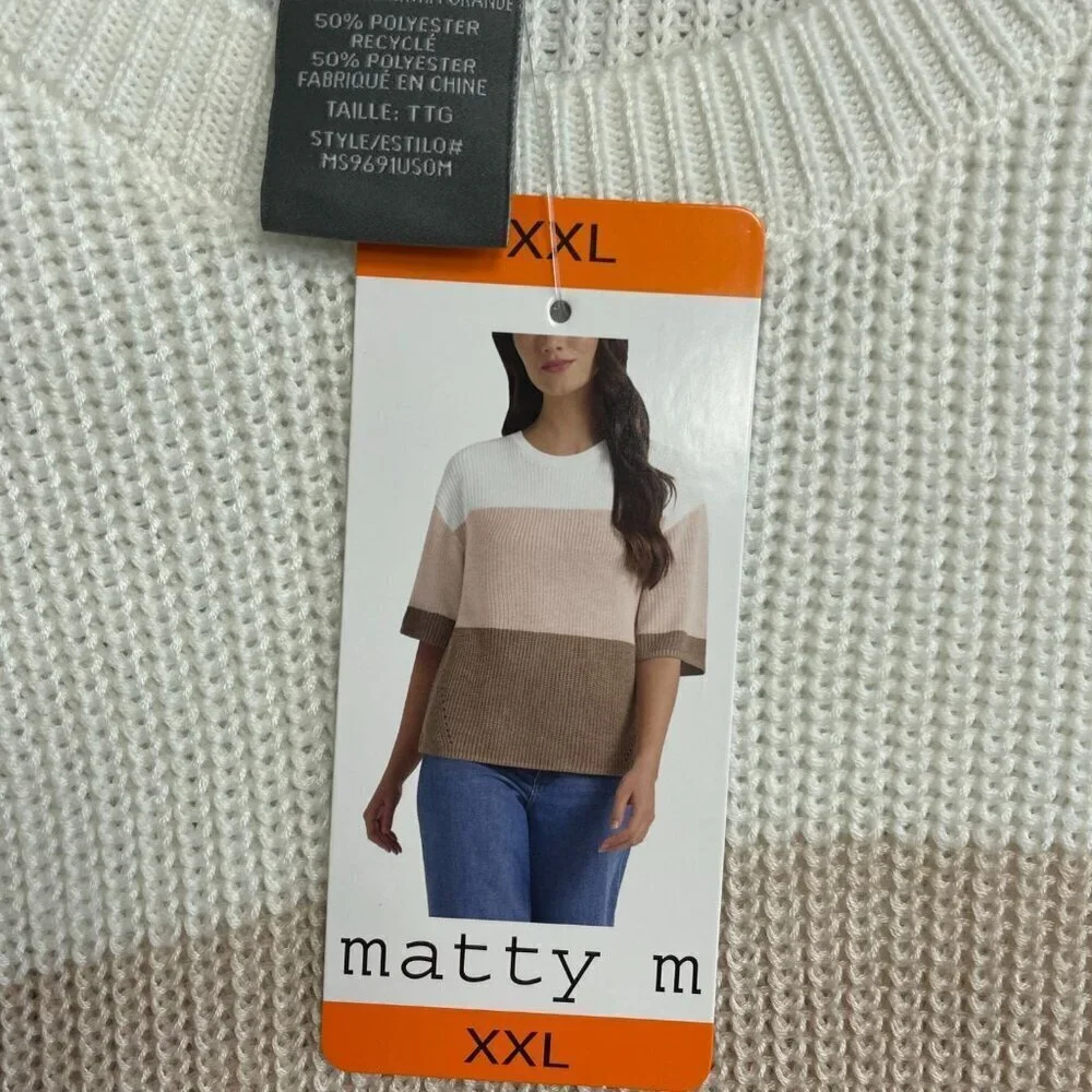 NEW Matty M Women's XXL Colorblock  Polyester Knit Sweater Crewneck Half Sleeve